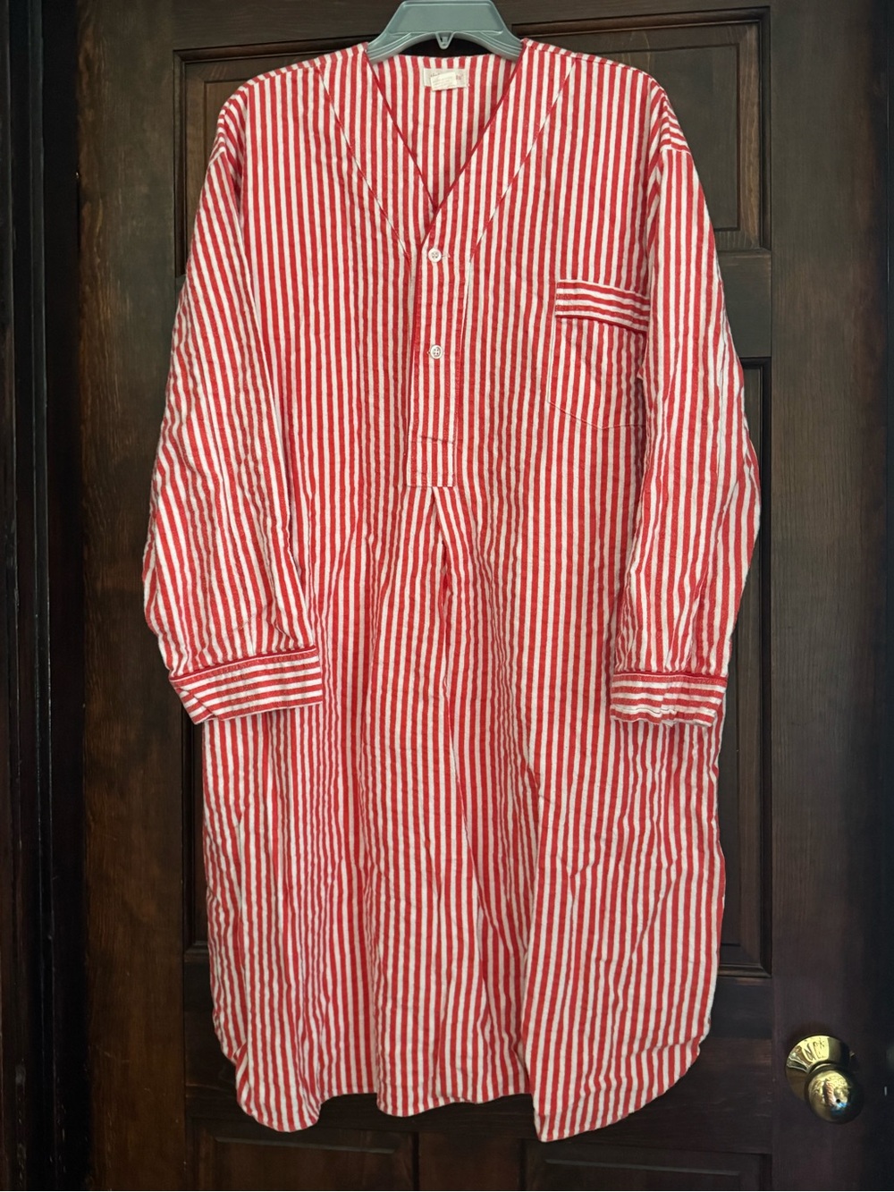 Vintage Lillian Vernon Tunic Shirt Dress Womens Large Henley Red White Stripes